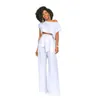 Runway Womens Two Piece Pants Top Sets Fashion Summer Short Sleeve Crop And Wide Leg Trousers Woman Set Clothing