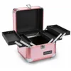 Caso de trem organizador cosmético maquiagem 10 "caixa de armazenamento de alumínio profissional blush faixa rosa com fechadura e alças