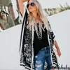 Womens Kimono Cardigan Boho Beach Long Blouse Floral Print Summer Ladies Beachwear Bating Clothes Shirt