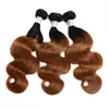 9A Capelli peruviani grezzi precolorati 3 pacchi con chiusura 1b / 30 Ombre marrone scuro Onda del corpo 100% capelli umani