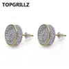 TOPGRILLZ Gold Silver Color Iced Out Cubic Zircon Round Stud Earring With Screw Back Buckle Men Women Hip Hop Jewelry Gifts