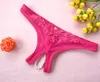 6 färger sexiga underkläder med pärla öppning trosor blomma bikini thong g-sträng t-back trosor bries damer kvinnor underkläder