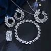 Bride Wedding Jewelry Set White Gold Plated CZ Flower Earrings Necklace Ring Bracelet 4in 1 Jewelry Set for Girls Women LY-085