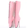 18cm / 7 "Dames Spike Hoge Hakken Fetish Ballet Laarzen Lace-Up Pink Man Sexy BDSM Cosplay Schoenen Unisex Knie Hoge Laarzen Boot Plus Size