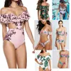 Nova chegada Bkini moda Senhora flores Stripped imprimir Bikini Set sexy oco out Maiô Triângulo ones peças conjunto de biquíni S / M / L / XL