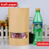 14x22cm Stand Kraft Paper Aluminum Foil Laminating Reusable Food Packaging Bags Baking Snacks Candy Tea Heat Sealing Zip Lock Package Pouch