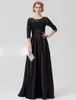 Vestidos negros para madre de la novia, manga larga 3/4, apliques de encaje satinado, cuello joya con cuentas, vestidos para madre del novio de talla grande