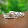 2PCSSet Charm Lovers Ring Bijoux Fashion Jewelry Bijoux Silver Crystal Engagement Wedding Rings For Women Men4457855