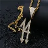 Iced Out Number 14 Pendants Necklaces Micro Pave Cuban Zircon Stone Pendant Necklace Gold Silver Color Gift For Men3514729