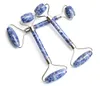 Natural Tumbled Blue Dots Stone Carved Reiki Crystal Healing Gua Sha Beauty Roller Facial Massor Stick with Alloy SilverPlated4817890