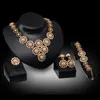 Dubai 18K Gold Pendant Flower Chain Necklace Sets Fashion African tripe Wedding Bridal Jewelry Sets (Necklace + Bracelet + Earrings +Ring)