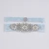 Blå Bridal Garters Kristaller Pärlor för Bride Lace Bröllop Garters Bälte GRATIS Storlek från 15 till 23 inches Bröllop Ben Garters Real Picture