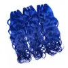 Ljusblå färgade mänskliga hårförlängningar med topplås 4x4 vattenvåghår 3 buntar med spetslåsning