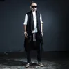Hombres club nocturno DJ cantante hip hop punk rock chaleco largo capa de lino para hombre sin mangas capa chaqueta estilo gótico negro colete masculino