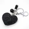 PU Leather Crystal Rhinestone Heart Keychain Leather Tassel Heart Key Holder Keychain wholesale