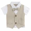 Baby Boys Gentleman Suit Set infantile Abbigliamento da sposa con bowtie neonato estate kaki abbigliamento ropa battesimo regalo di compleanno