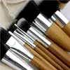 11-delige natuurlijke bamboe make-up kwasten met zak Professionele cosmetica Eyeliner Brush Kit Soft Kabuki Foundation Blending Tools