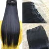 Natural Black # 1b One Piece Clip in Hair Extensions Virgin Human Hair Slik Proste Brazylijski Klip na Rozszerzenia Double Weft Hair 100g