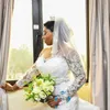 Elegante Ruffle Tiers Organza Árabe Sirena Vestidos de novia Encaje Manga larga Tallas grandes País africano Vestido de novia Tren Vestido de novia Personalizado