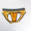 Sexy mannen spandex bikini ondergoed faux lederen g-strings thong lage taille t-back convex pouch nachtclub gladde mannen ondergoed string