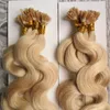 Cheveux blonds 200g 1g/brin Double Drawn Fusion cheveux corps vague ongles U pointe Machine faite Remy pré-collé Extension de cheveux