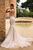 Sheer Bateau Neck Mermaid Wedding Dresses Backless Lace Bridal Gowns Sweep Train Vestidos de novia Plus Size