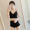 Korean Summer Sexy Simple Black Sleeveless Halter Princess Tankini Bathing Suit Two Piece Modest Swim Suit