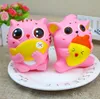 Baby decompressiontoys tecknade stora ögon kattunge / katt äta fisk kawaii squishies långsamma stigande jumbotoys present drumstick hängsmycke av mobil eller nyckel