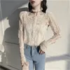 Neploe Sexy Slash Neck Kvinnor Lace Shirts 2018 Koreansk Vår Fashion Perspektiv Two-Pite Blouse Single Breasted Blusas 66993