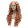 26inch Long Curly Orange Pink Heat Resistant Fiber Hair Natural Synthetic Lace Front Wig