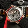 Marka Excalibur 46 Çift Tourbillon Gümüş kadran Kırmızı Halka İskeleti DBEX0657 Otomatik Erkekler İzle Gül Altın Kılıf Kauçuk Kayış Kentleri5808059