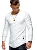 Moda Primavera Otoño Camiseta de manga larga para hombre Marea Diseño de hombro arrugado Cuello redondo Camiseta de manga larga Sólido