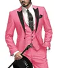 New Fashion Slim Fit Hot Pink Groom Tuxedos Groomsmen Blazer Excellent Men Business Formal Prom Party Suits(Jacket+Pants+Tie+Vest) NO;945