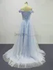 2018 Assepoester A-lijn Avondjurken met Off Shoulder Court Train Bling Glitter Lace Fairy Elegant Princess Prom jurken echte afbeeldingen