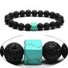 Mode 8MM Natürliche Schwarze Lava Stein Armband Quadrat Türkis Perlen Liebhaber Armbänder Für Männer Frauen Geschenke