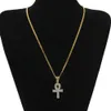 Egyptien Ankh Key Bling Pendant Collier 18k Jaune Gold rempli Hip Hop Womens Mens Chaîne Pendante