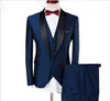 Populaire marineblauwe sjaalsrapel Een knop bruiloft bruidegom smoking Men Sust Contain/Prom/Dinner Man Blazer (jas+stropdas+vest+broek)