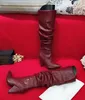 Läder Svart Kvinnor Knee High Boots Fashion Strange Heels Motorcykel Boots Street Style Martin Boots Zapatos de Mujer