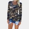 2018 camuflagem impressão mulheres manga comprida fino t-shirt moda senhora sexy tops estilo exército estilo casual camiseta