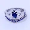 Anello claddagh per amanti Gioielli Birthstone Anelli per fedi nuziali set per donna cuore Anello per feste femminile in oro bianco blu 5A Cz