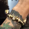 Charm Armband 6mm Golden Metal Titanium Steel Beads Armband Bangles Crown Woven Jewelry Gift Valentine's Day Holiday Chris283Z