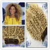 Tejido mongol afro rizado rizado Tejido de cabello rubio 10 "-26" Extensiones de cabello humano natural Remy