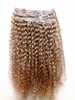 brazilian dark blonde color human virgin remy clip ins hair extensions kinky curls weft medium brown for beaty women