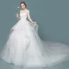 Gonne a volant di nuovo strato Abiti da sposa senza schienale Illusion maniche lunghe Abiti da ballo applicati Abiti da sposa da sposa DH412