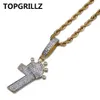 TOPGRILLZ Shiny Crown Number 7 Necklace & Pendant Charms For Men Copper Gold Color Cubic Zircon Necklace Hip Hop Jewelry Gifts