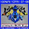 Injektionskropp för Yamaha YZF R 1 YZF 1000 YZFR1 07 08 227HM.0 YZF R1 07 08 YZF1000 YZF-1000 YZF-R1 2007 2008 Fairing Kit Shark Blue Black