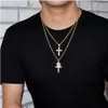 Collana con croce Ankh con zirconi ghiacciati Set materiale in oro argento rame Bling CZ Chiave per la vita Collana con croce egiziana Gioielli hip-hop