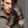 Fingerless handskar manlig vår / vinter äkta läder kort tjock svart / brun touched skärm handske man gym luvas bil körning vantar 1