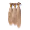 Silky Straight Brazilian Honey Blonde Human Hair Weave Bundles #27 Light Brown Virgin Remy Human Hair Extensions Double Wefts 3Pcs Lot