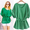 Summer Women's Blouse V Neck Bat-wing Short Sleeve Tops Shirt Lady's Cotton Linen Shirt Loose Blouses 4 Colors C3380